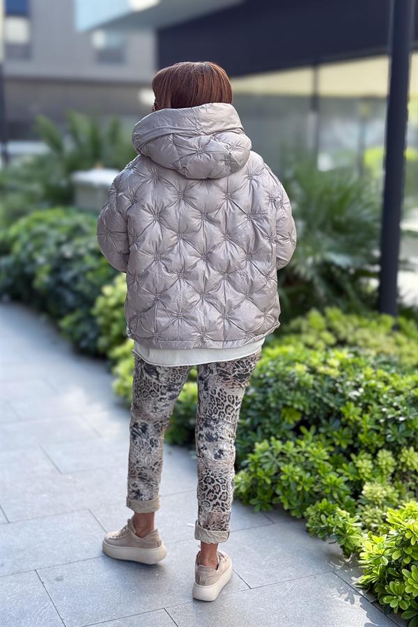 Büzgülü Kapitone Şişme Mont Vizon Renk