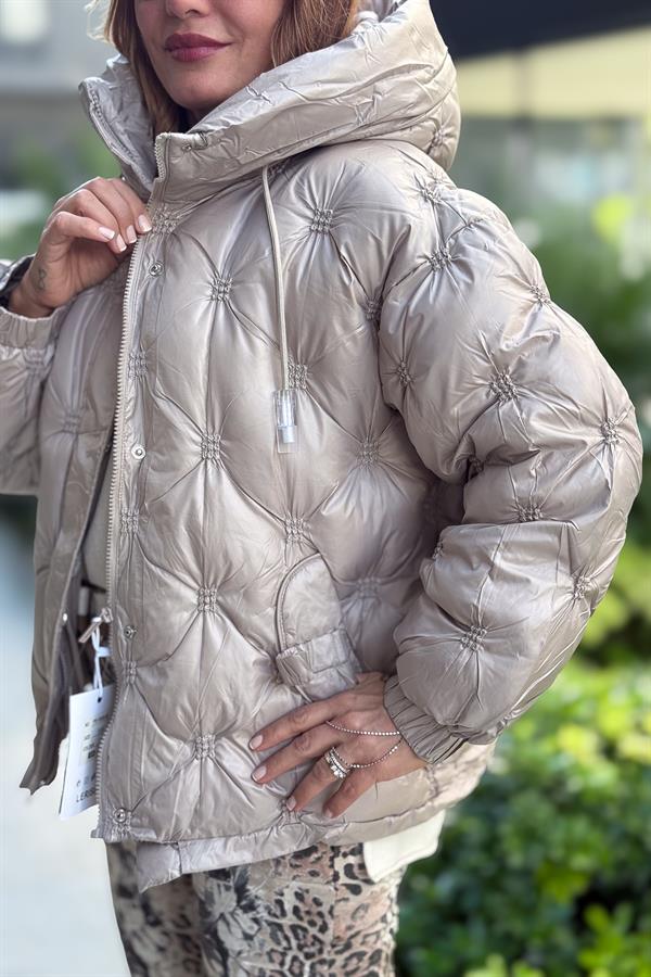 Büzgülü Kapitone Şişme Mont Vizon Renk