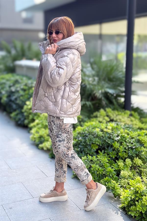 Büzgülü Kapitone Şişme Mont Vizon Renk