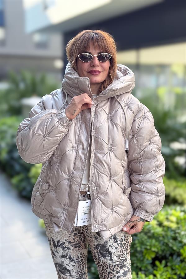 Büzgülü Kapitone Şişme Mont Vizon Renk