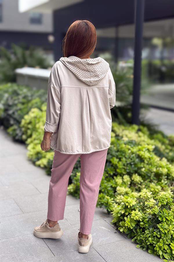 Çiçek Desenli Kapitone Ceket Bej Renk