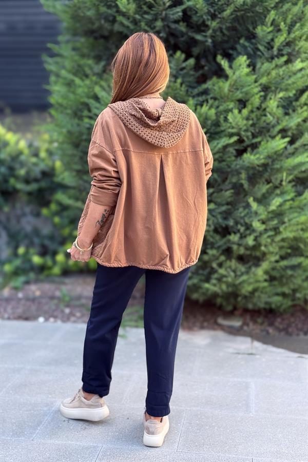 Çiçek Desenli Kapitone Ceket Taba Renk