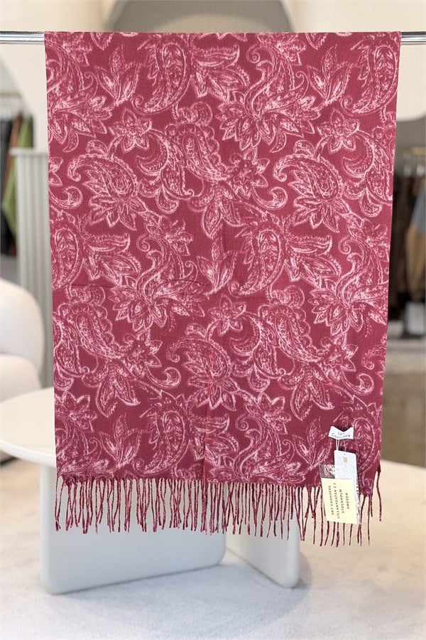 Çiçek Desenli Kaşmir Şal Bordo Renk