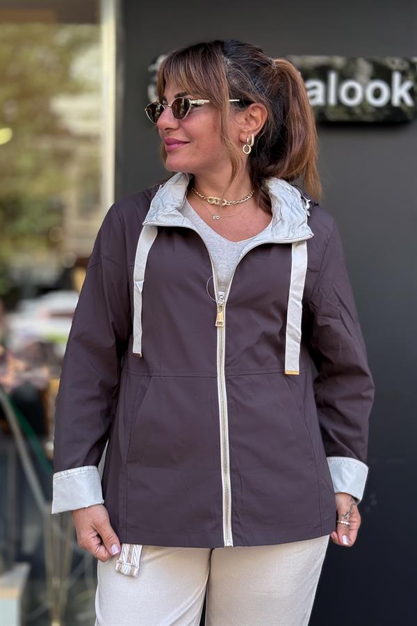 Çift Tarafı Kullanılan Düz Basic Trenç Kahverengi Renk