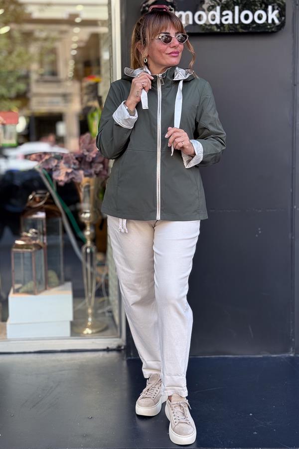 Çift Tarafı Kullanılan Düz Basic Trenç Haki Renk