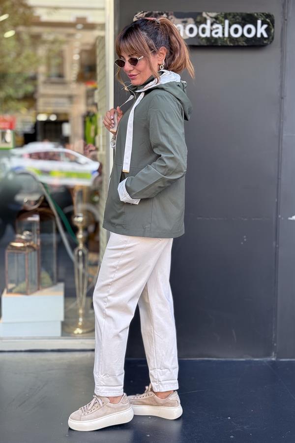 Çift Tarafı Kullanılan Düz Basic Trenç Haki Renk