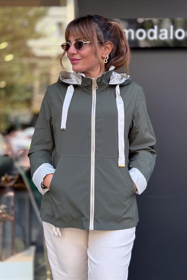 Çift Tarafı Kullanılan Düz Basic Trenç Haki Renk