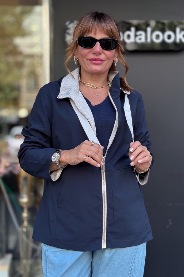 Çift Tarafı Kullanılan Düz Basic Trenç Lacivert Renk