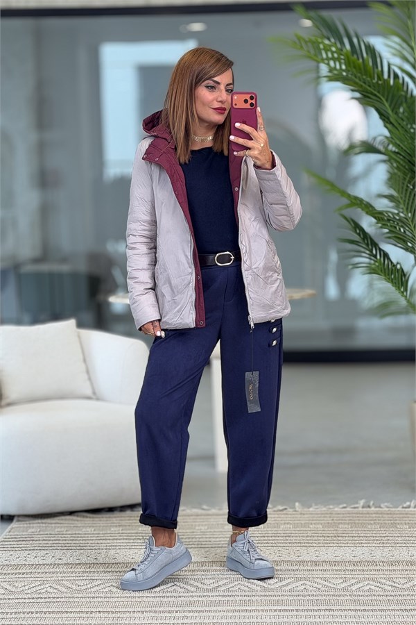 Çift Taraflı Kullanılan Anorak Mont Bordo Renk