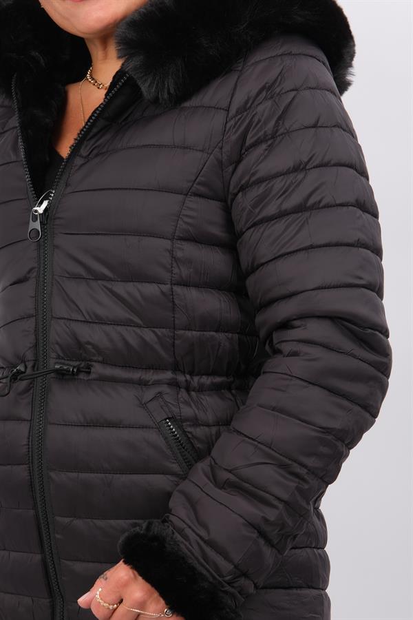 Çift Taraflı Kullanılan Kürklü Anorak Mont Siyah Renk