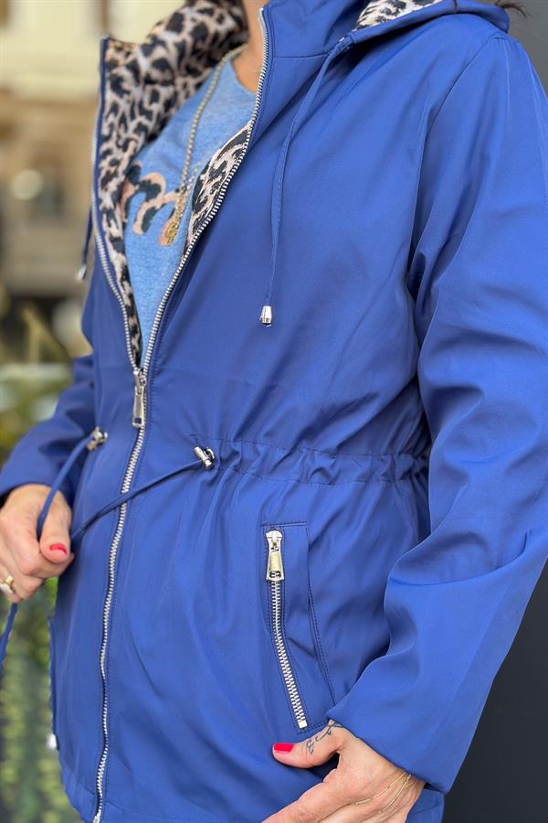 Çift Taraflı Kullanılan Leopar Desenli Trenç Saks Renk