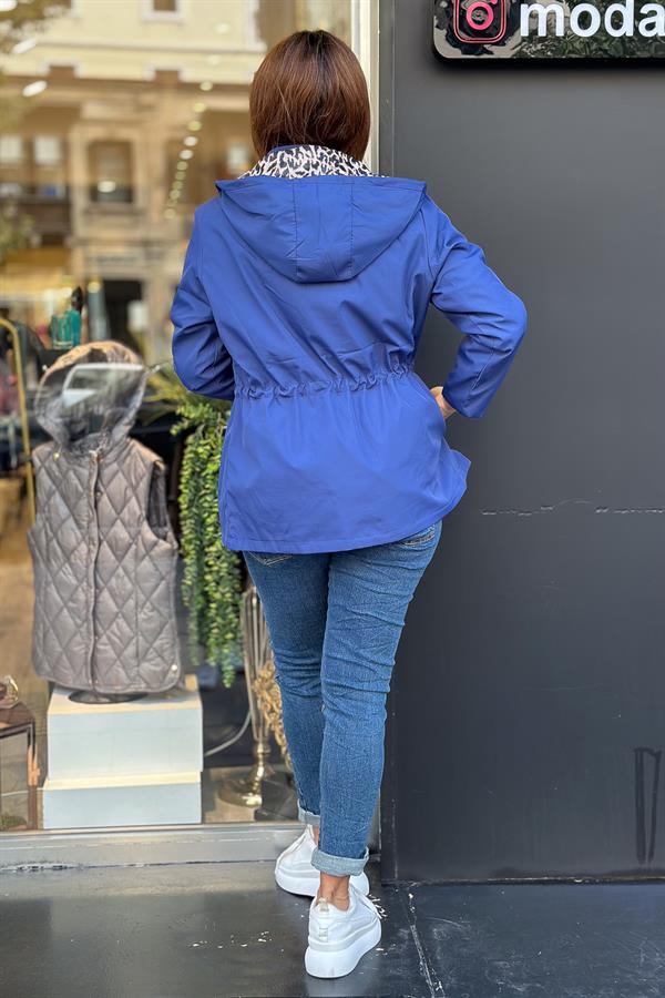 Çift Taraflı Kullanılan Leopar Desenli Trenç Saks Renk