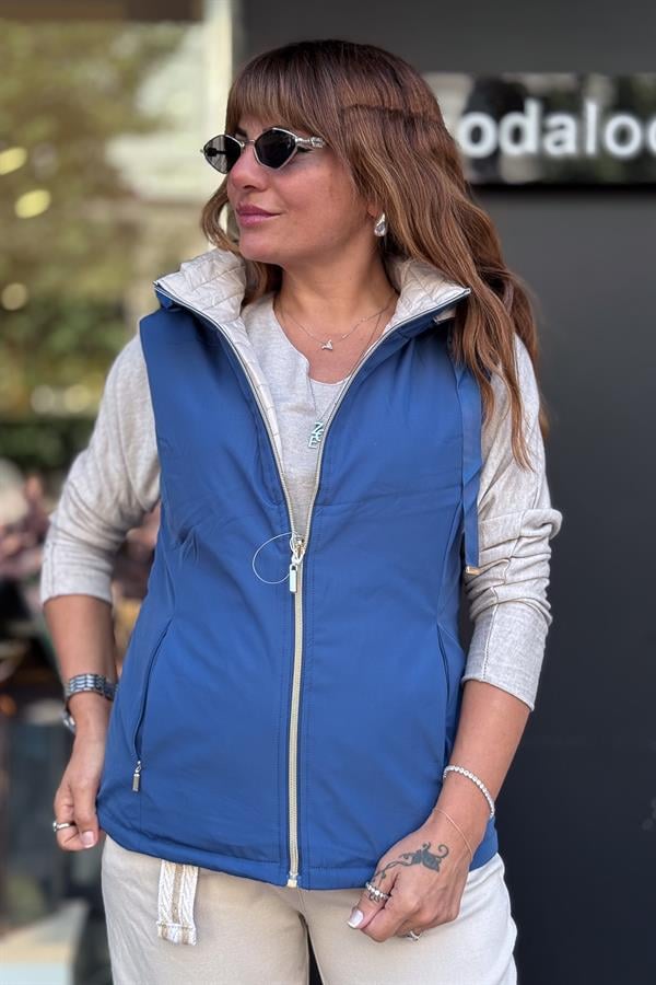 Çift Taraflı Yelek Saks Renk