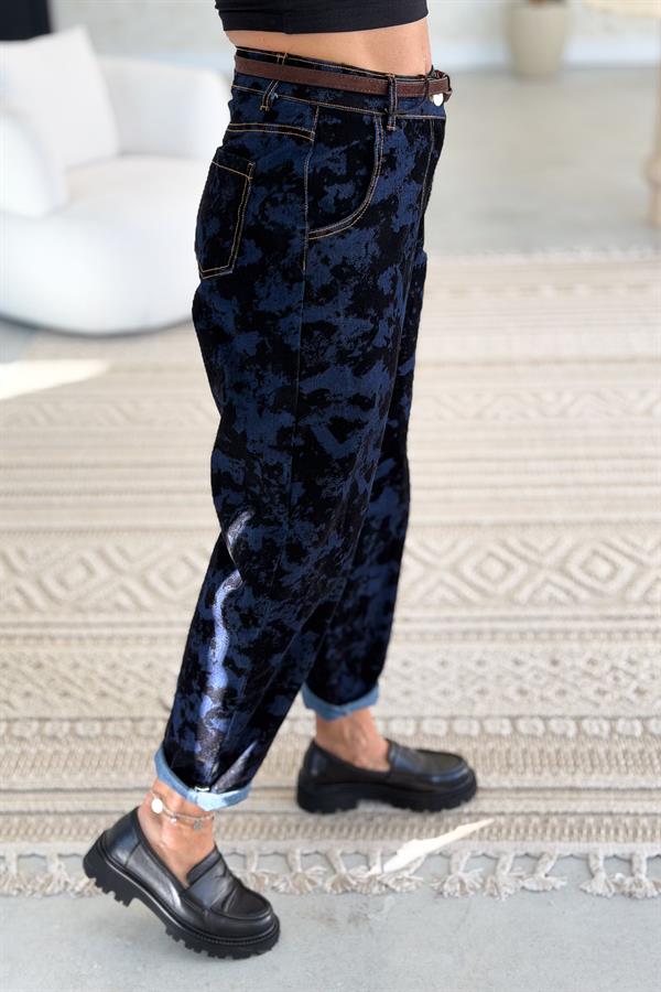 Dalmaçya Baskılı Kot Pantolon Koyu Mavi Renk