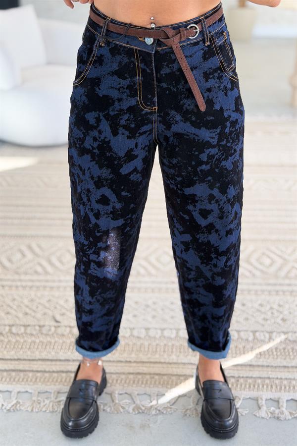Dalmaçya Baskılı Kot Pantolon Koyu Mavi Renk