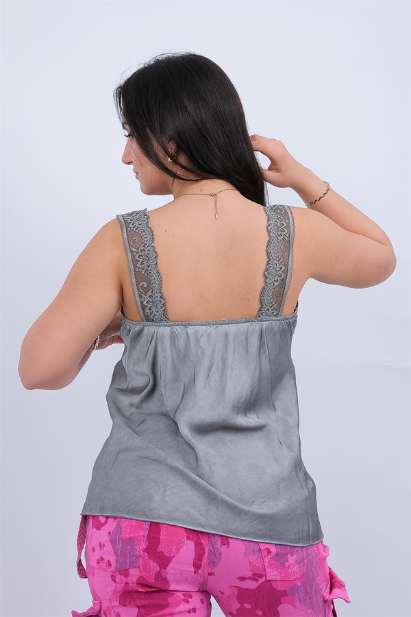 Dantel Askılı İpek Badi Füme Renk