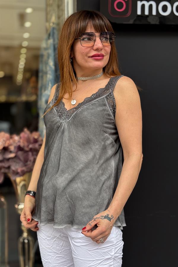 Dantel Askılı İpek Badi Füme Renk