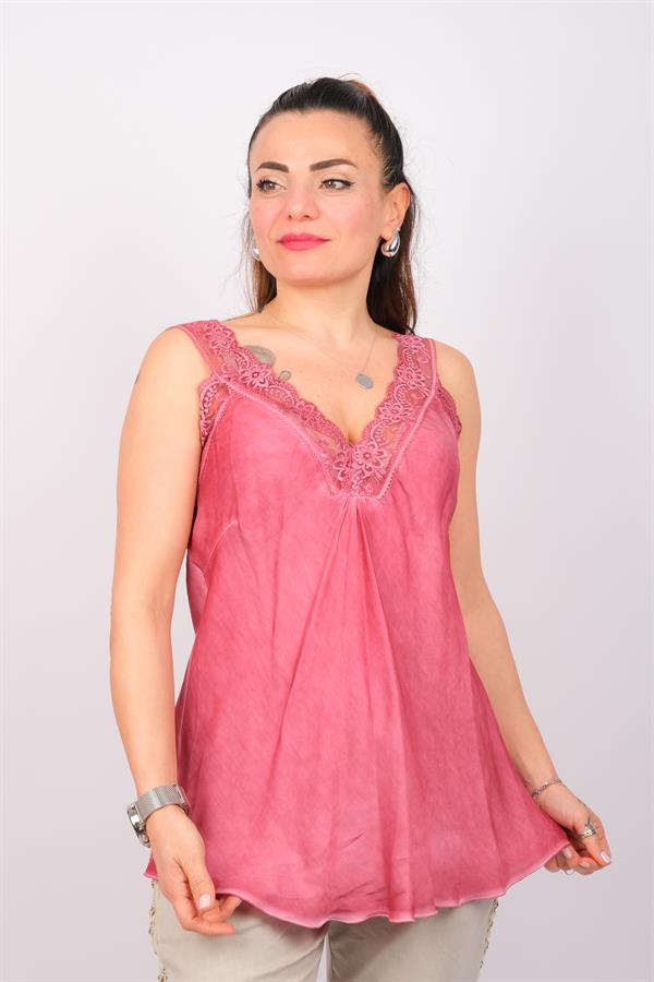 Dantel Askılı İpek Badi Gül Kurusu Renk