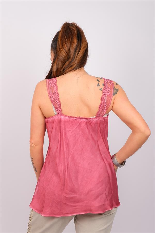 Dantel Askılı İpek Badi Gül Kurusu Renk