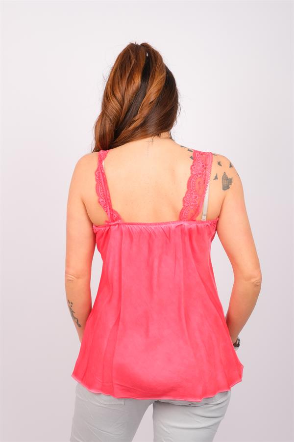 Dantel Askılı İpek Badi Nar Çiçeği Renk