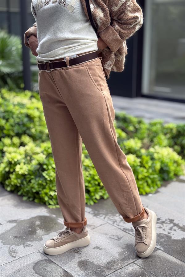 Dar Paça Basic Güderi Pantolon Camel Renk