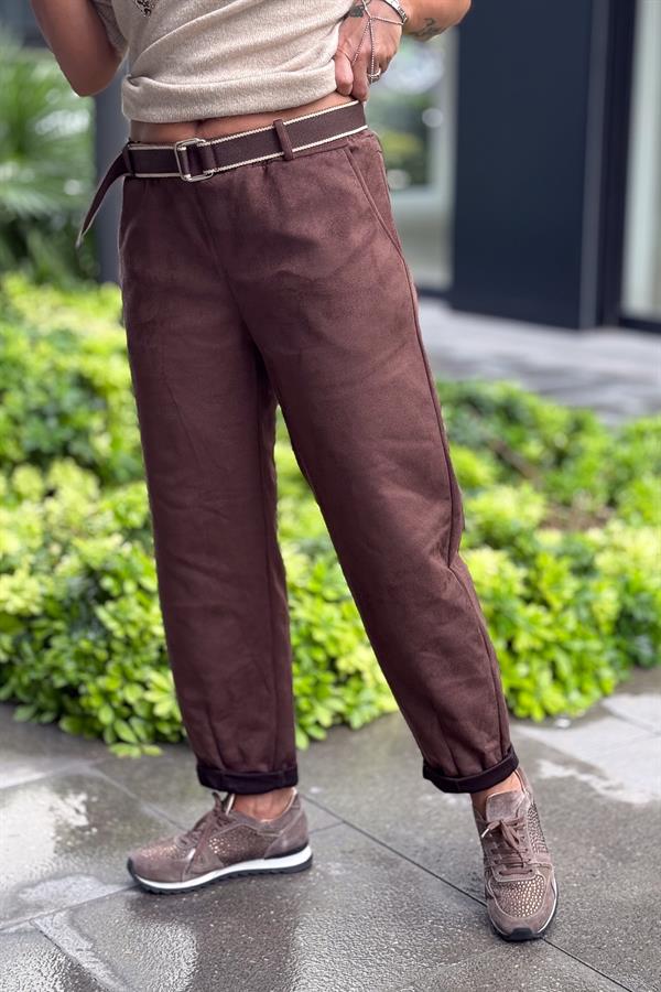 Dar Paça Basic Güderi Pantolon Kahverengi Renk