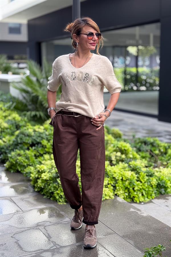 Dar Paça Basic Güderi Pantolon Kahverengi Renk