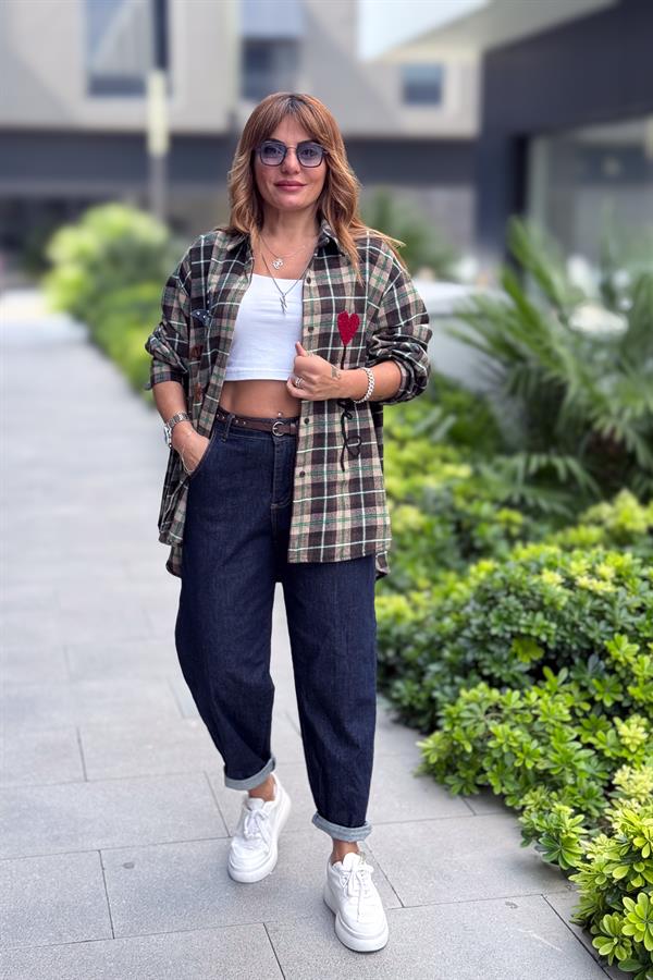 Deri Zımba Kemerli Kot Pantolon Mavi Renk