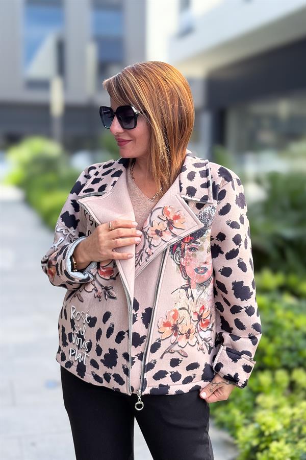 Desenleri Farklı Kruvaze Yaka Polar Ceket Camel Renk