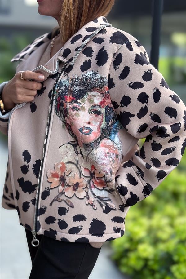 Desenleri Farklı Kruvaze Yaka Polar Ceket Camel Renk