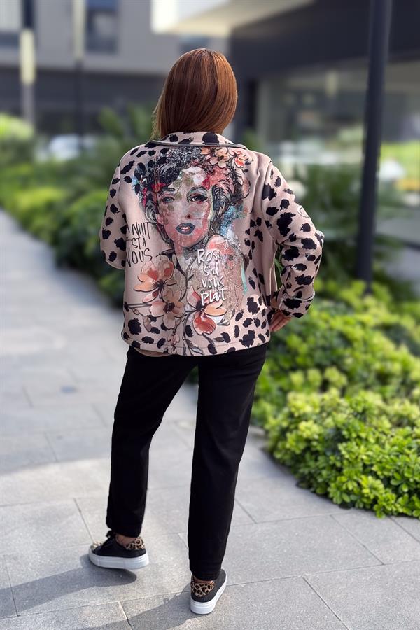 Desenleri Farklı Kruvaze Yaka Polar Ceket Camel Renk