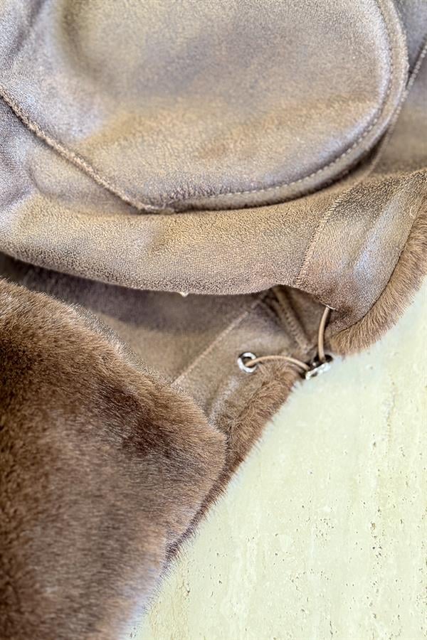 Dik Yaka Kürk Acı Kahve Renk