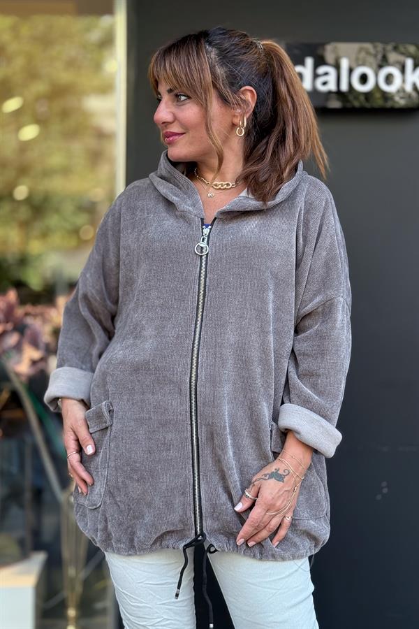 Düz Basic Kadife Ceket Füme Renk