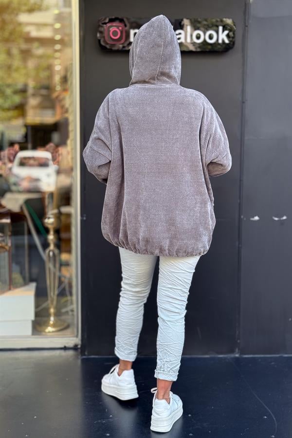 Düz Basic Kadife Ceket Füme Renk