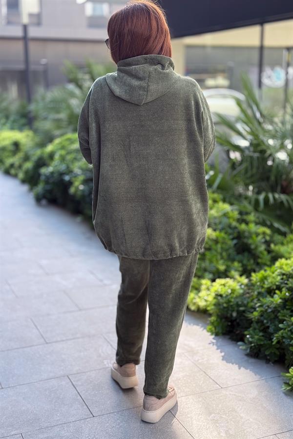 Düz Basic Kadife Ceket Haki Renk