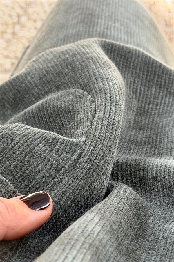 Düz Basic Kadife Ceket Koyu Haki Renk