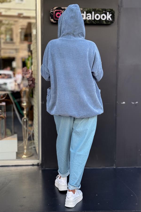 Düz Basic Kadife Ceket Mavi Renk