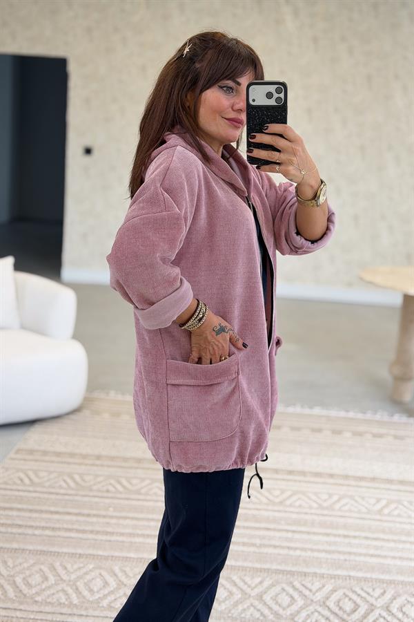 Düz Basic Kadife Ceket Pudra Renk