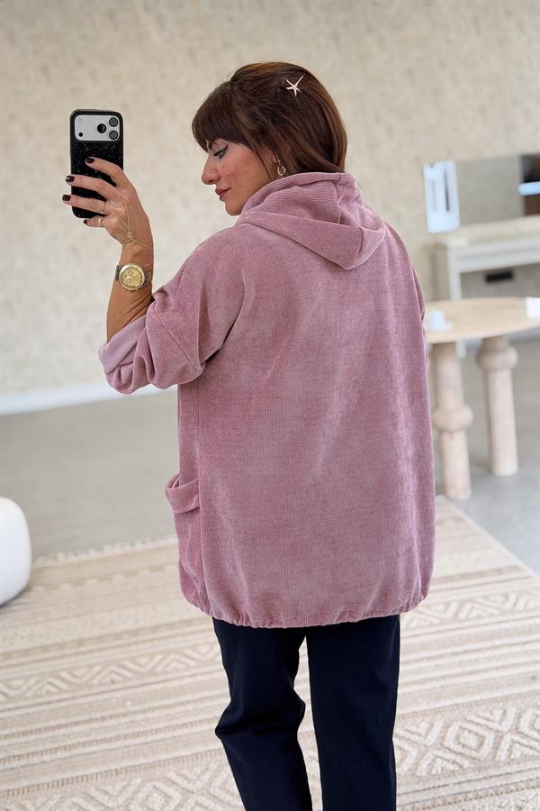 Düz Basic Kadife Ceket Pudra Renk