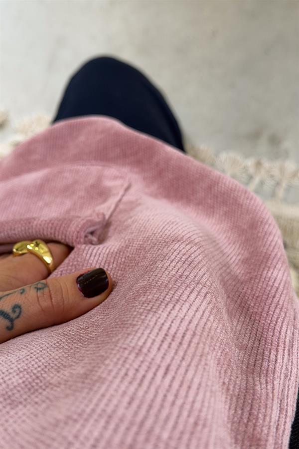 Düz Basic Kadife Ceket Pudra Renk