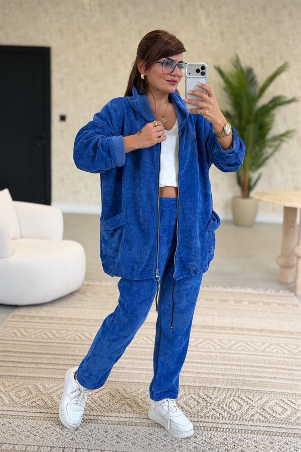 Düz Basic Kadife Ceket Saks Renk