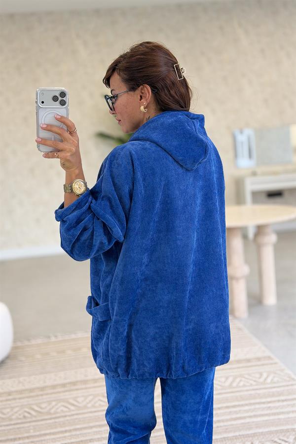 Düz Basic Kadife Ceket Saks Renk