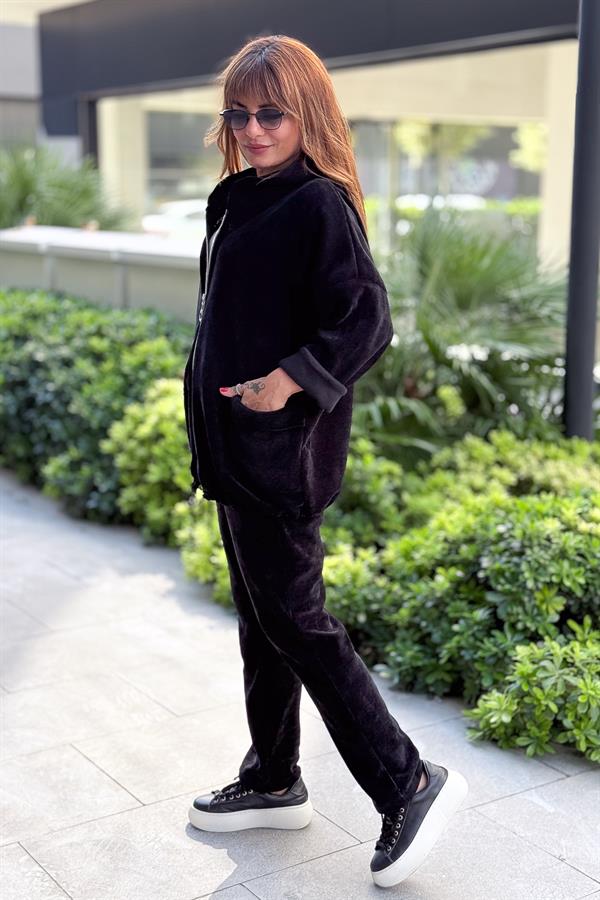 Düz Basic Kadife Ceket Siyah Renk