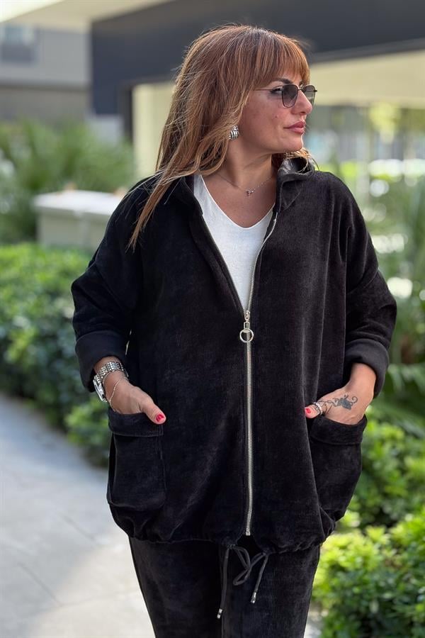 Düz Basic Kadife Ceket Siyah Renk