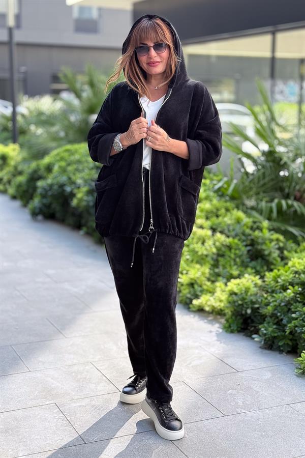 Düz Basic Kadife Ceket Siyah Renk