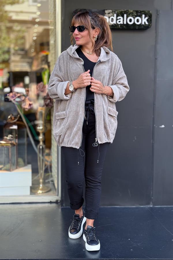 Düz Basic Kadife Ceket Vizon Renk