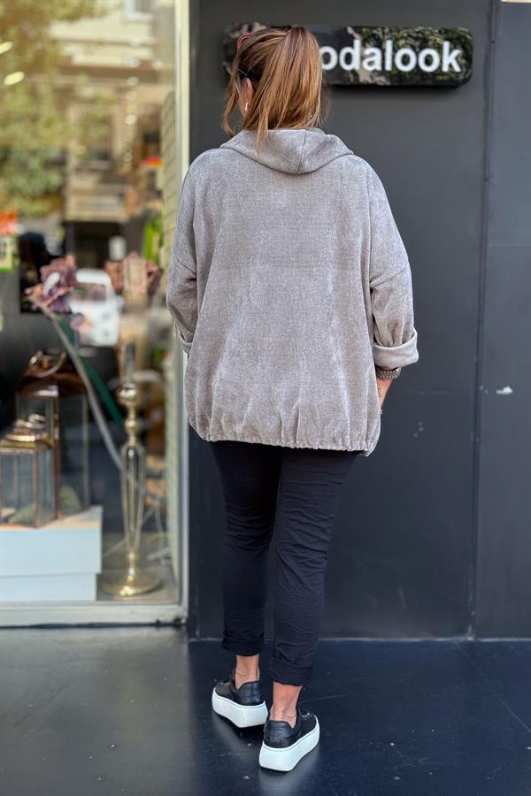 Düz Basic Kadife Ceket Vizon Renk