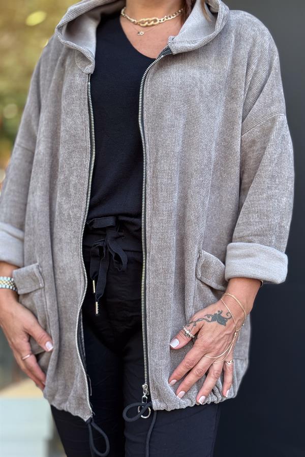 Düz Basic Kadife Ceket Vizon Renk