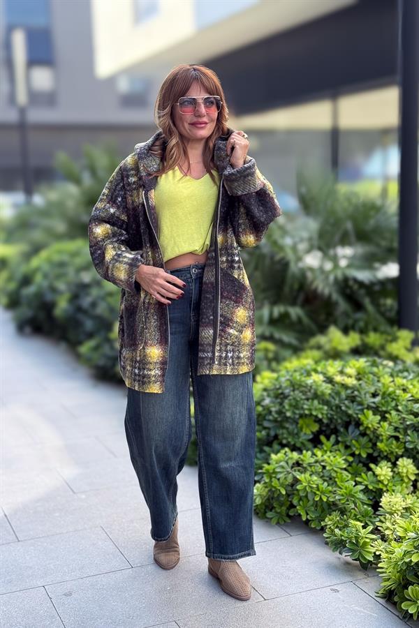 Ekose Desenli Keçe Kaban Sarı Renk