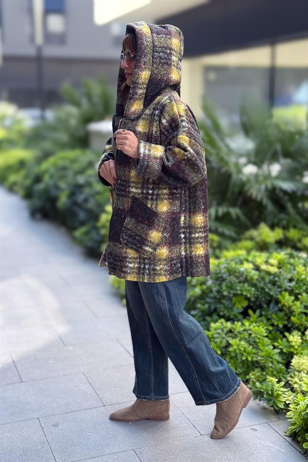 Ekose Desenli Keçe Kaban Sarı Renk